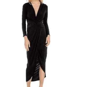 Faux Wrap Low Cut Midi Dress